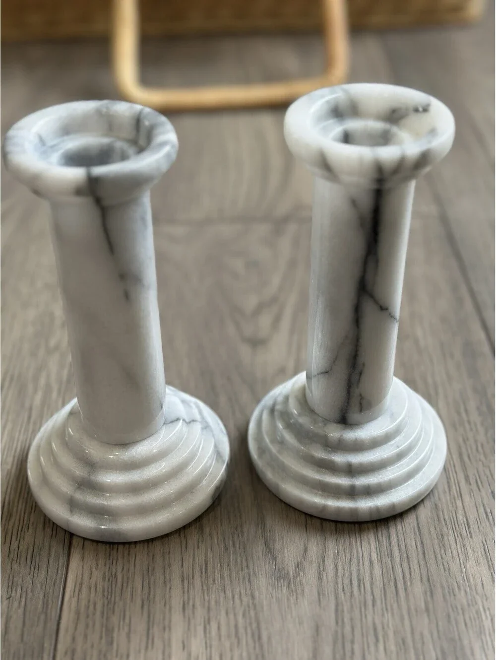 Vintage Pair Of Solid Marble Heavy Candlestick Holders Made In Taiwan 1970s-1990